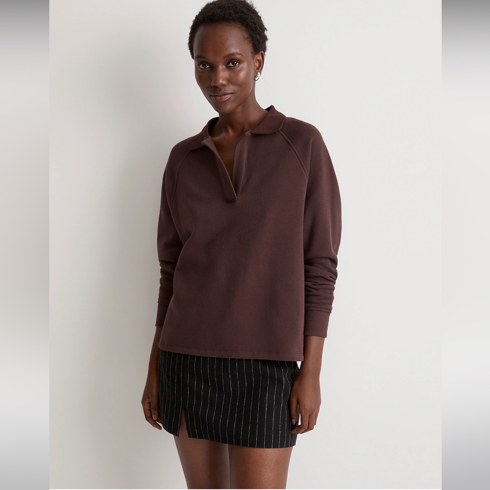 Madewell Betterterry Polo Sweatshirt in Chocolate Raisin (XXS)